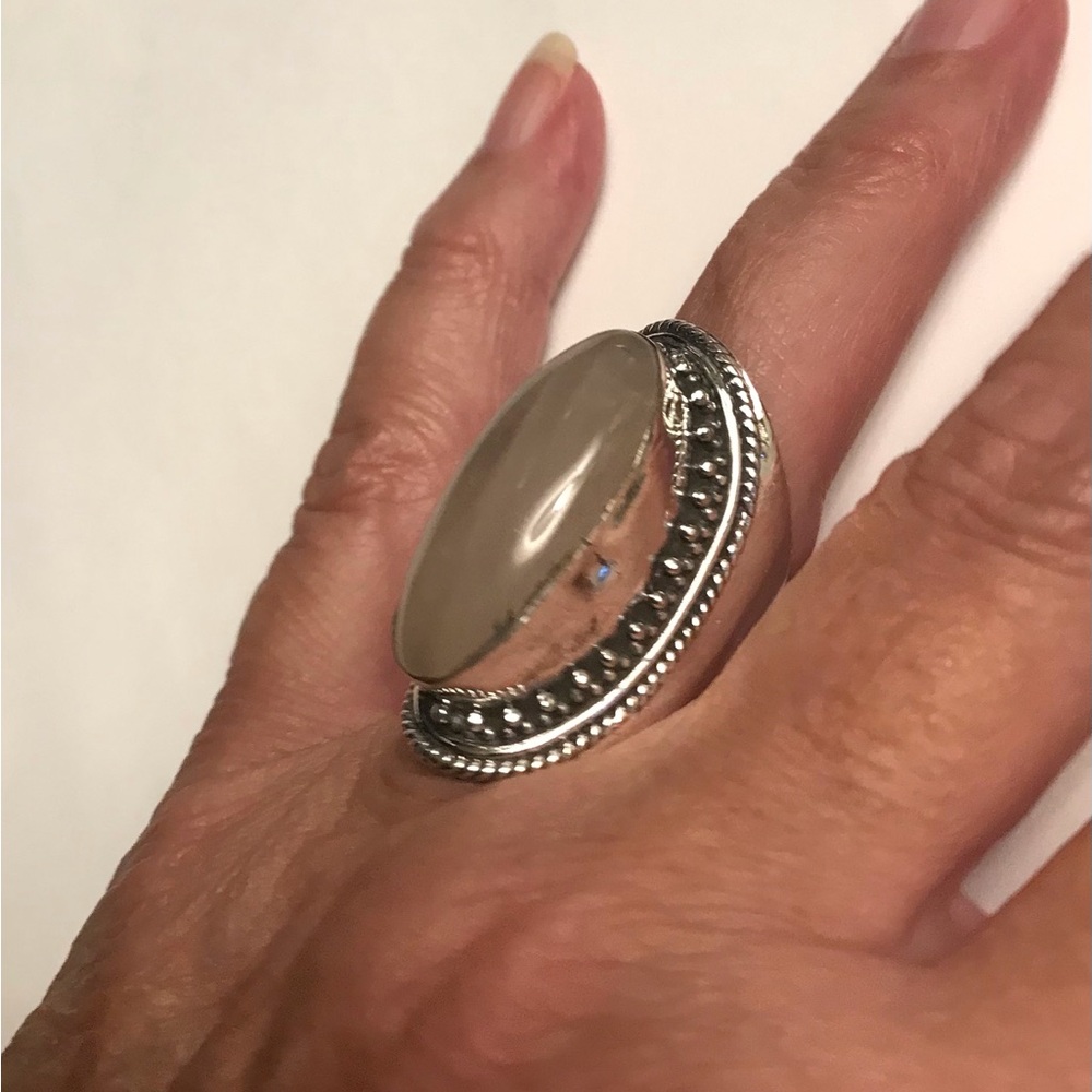 Rose Quartz Stamped 925 Sterling Silver Ring